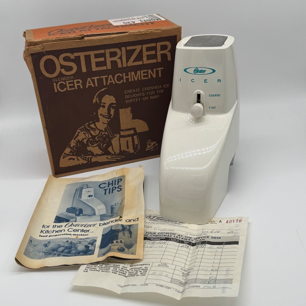 Vintage Osterizer Blender Icer Attachment Model 435 White Box Paperwork 1975